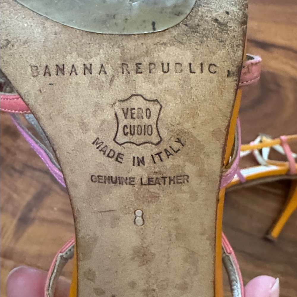 VINTAGE y2k Banana Republic Pink & Orange Leather Strappy Slingback Kitten Heels - Picture 5 of 5